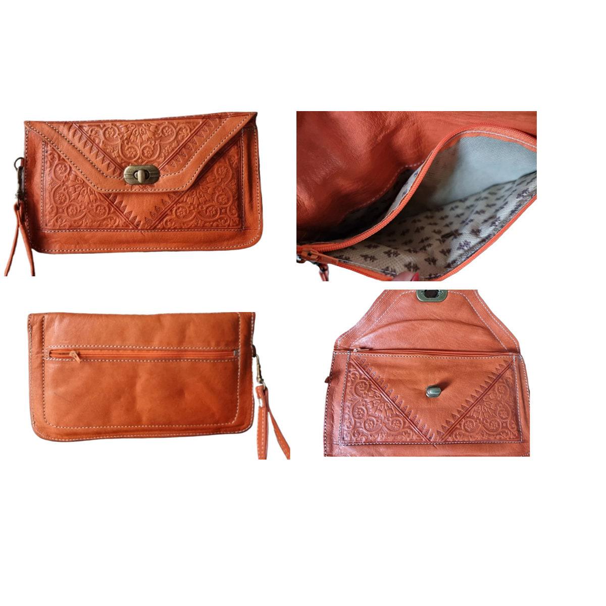 Moroccan Leather Shoulder Bag and Wallet Set: Boho Chic Purse