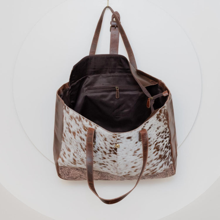 Floral Tooled Leather Cowhide Tote Bag: Western Oversized Shoulder Bag