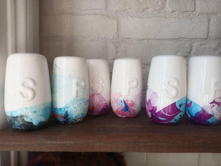 Unique Cotton Candy Salt and Pepper Shakers, Pink Purple Blue Marbled Ceramic Cruet Set, Handmade Kitchen Gift