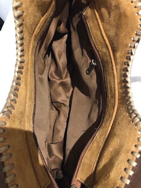 Large Boho Fringe Leather Purse: Artisan Handmade Gemstone Tote