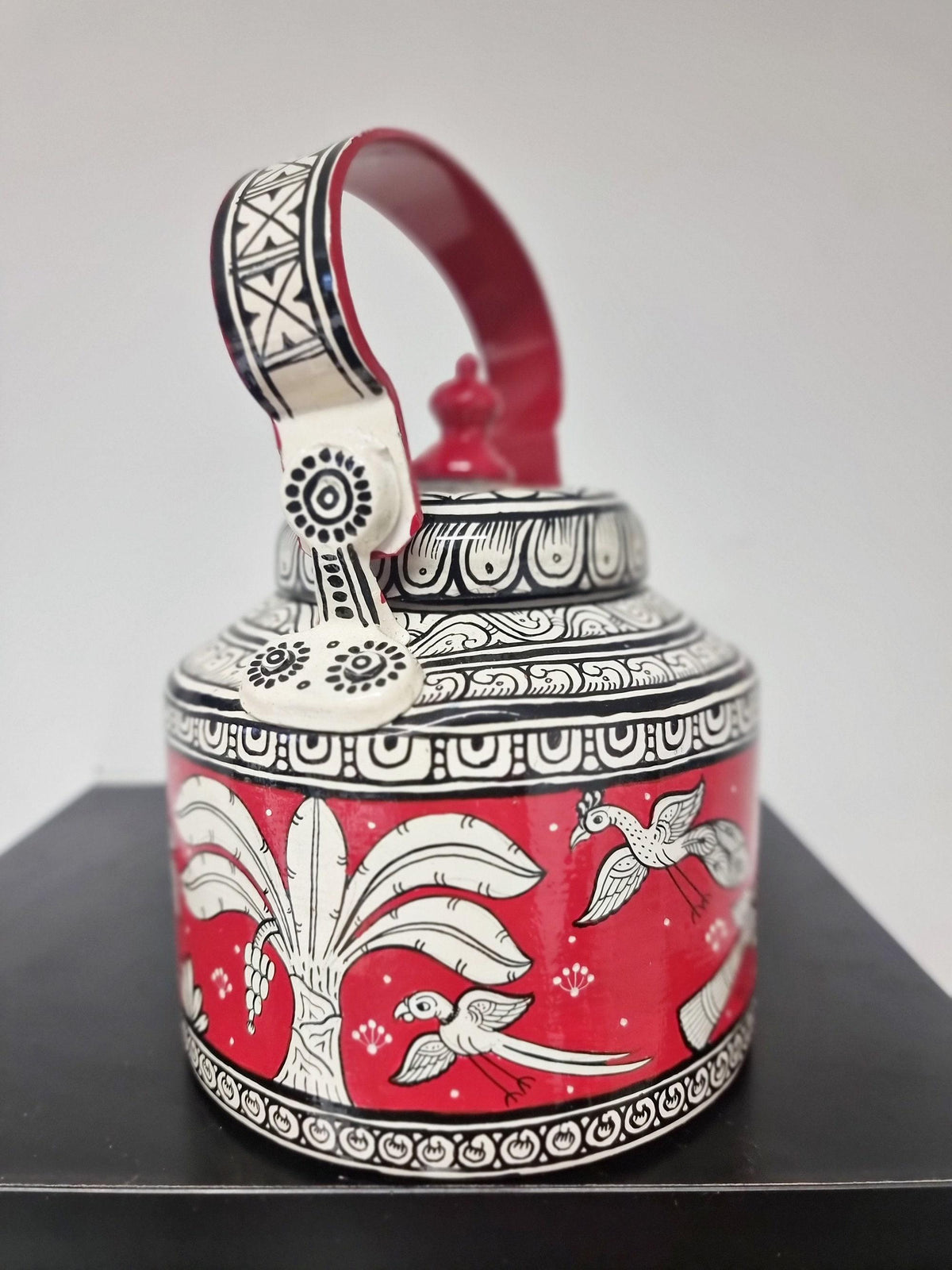 Hand Painted Indian Tea Kettle with Botanical Bird Design | Unique Decorative Teapot