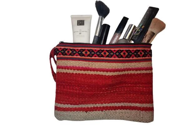 Peruvian Alpaca Wool Toiletry Bag, Handmade Woven Cosmetic Pouch, Colourful Boho Travel Wash Bag