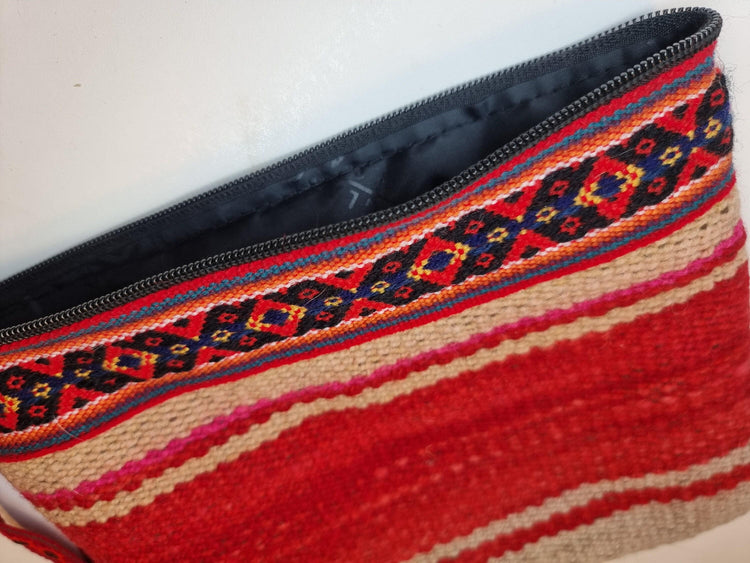Peruvian Alpaca Wool Toiletry Bag, Handmade Woven Cosmetic Pouch, Colourful Boho Travel Wash Bag