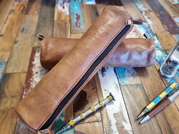 Handmade Leather Pencil Case: Minimalist Makeup Bag & Sunglasses Case