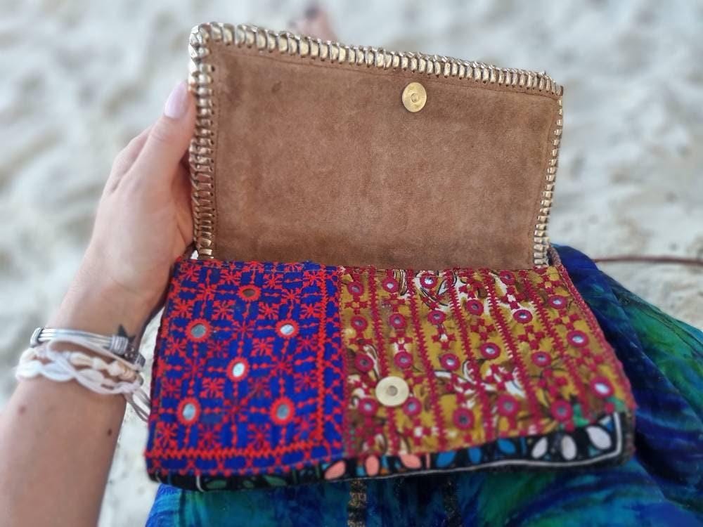 Boho Leather Crossbody Bag: Banjara Tribal Clutch, Hippie Festival Purse