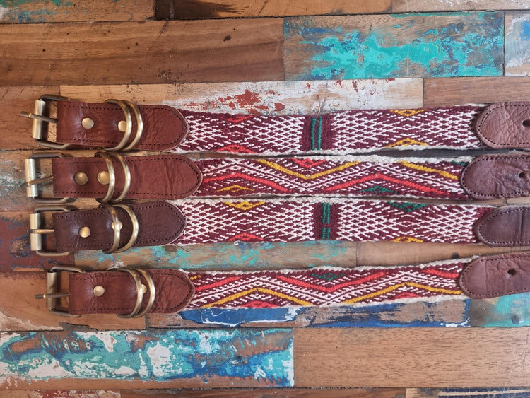 Upcycled Kilim Leather Dog Collar: Bohemian Large Breed Accessory