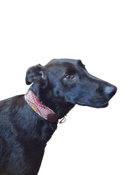 Handmade Leather Dog Collar & Leash Set: Upcycled Moroccan Kilim, Medium Size