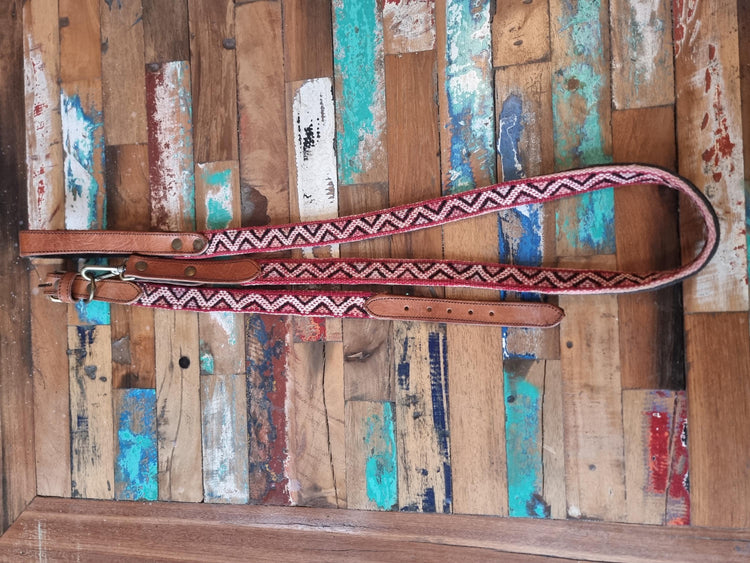 Handmade Leather Dog Collar & Leash Set: Upcycled Moroccan Kilim, Medium Size