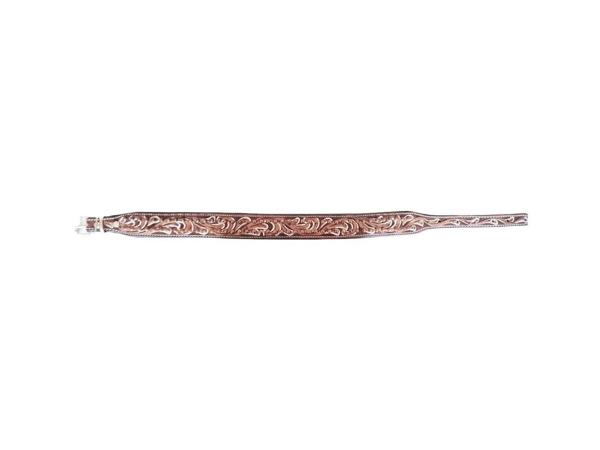 Hand-Tooled Leather Dog Collar: Boho Floral Design, Large Breed