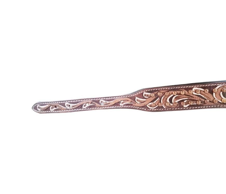 Hand-Tooled Leather Dog Collar: Boho Floral Design, Large Breed