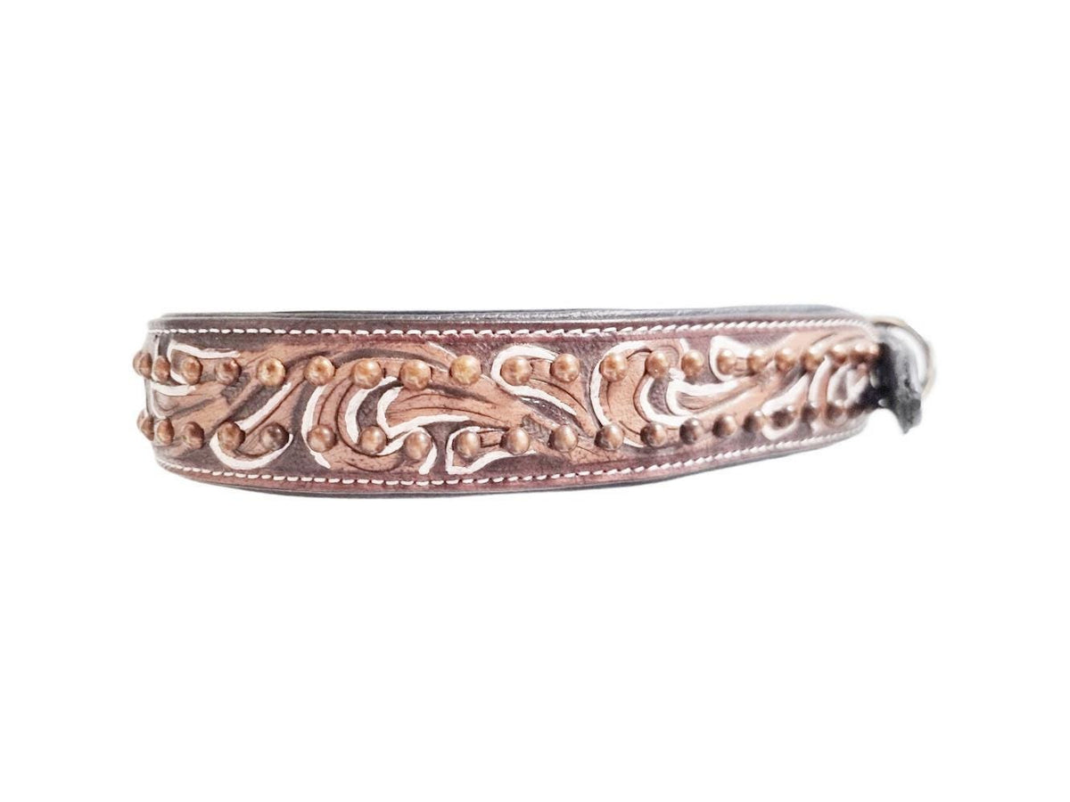 Hand-Tooled Leather Dog Collar: Boho Floral Design, Large Breed