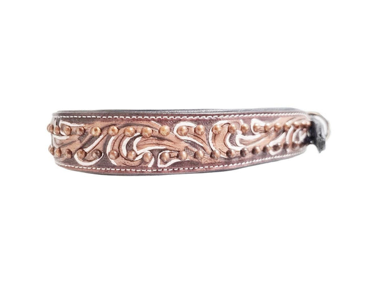 Hand-Tooled Leather Dog Collar: Boho Floral Design, Large Breed