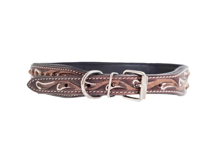 Hand-Tooled Leather Dog Collar: Boho Floral Design, Large Breed