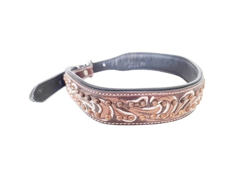 Hand-Tooled Leather Dog Collar: Boho Floral Design, Large Breed