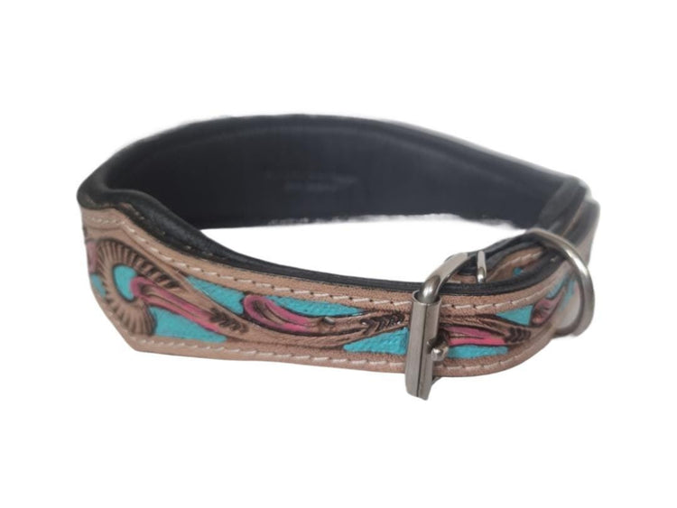 Hand Tooled Leather Dog Collar: Sunflower Boho Western Style