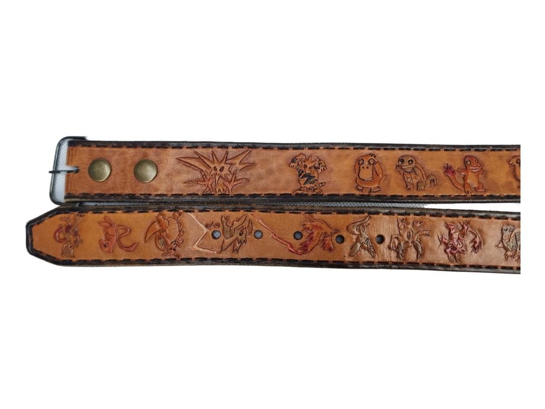 Unique pokémon leather belt, pikachu cosplay accessories, tooled leather belt, unisex slim leather belt for women and men, pokémon gift