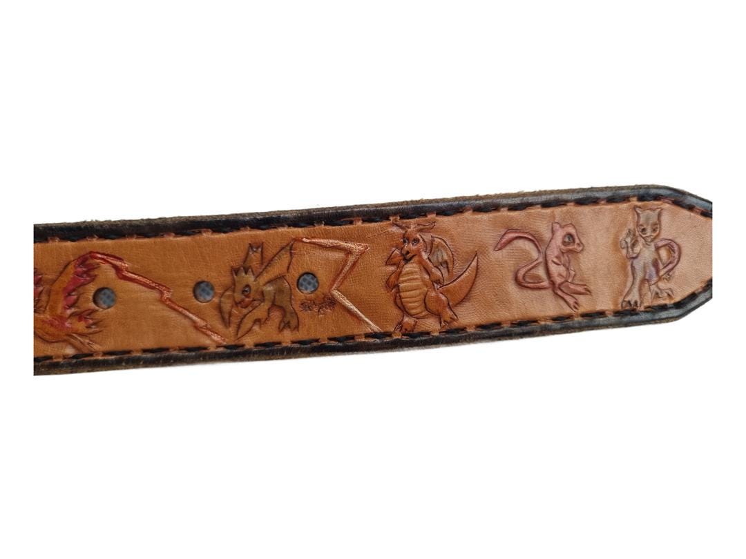 Unique pokémon leather belt, pikachu cosplay accessories, tooled leather belt, unisex slim leather belt for women and men, pokémon gift
