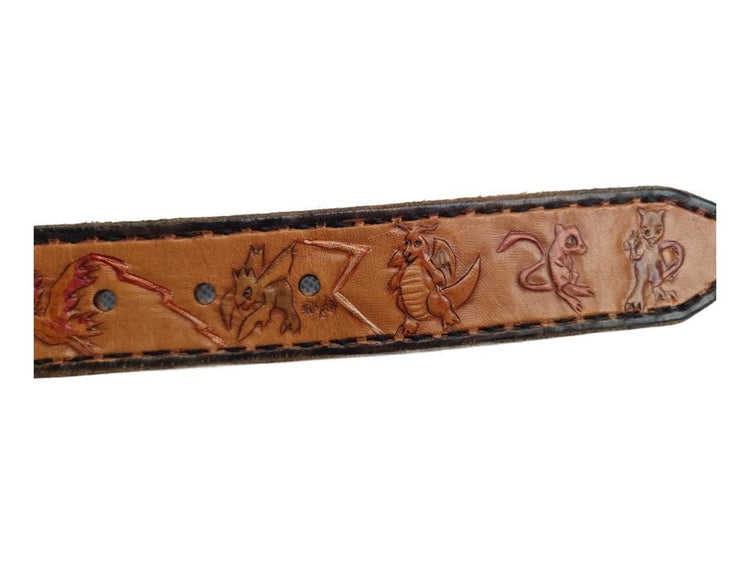 Unique pokémon leather belt, pikachu cosplay accessories, tooled leather belt, unisex slim leather belt for women and men, pokémon gift