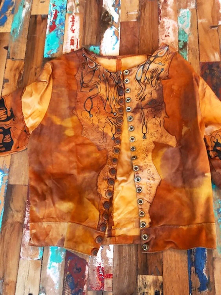Vintage 3 Piece Leather Set, Western Suede Co Ord, Leather Bell Bottom Trousers, Hand Painted Buffalo Outfit, Cowgirl Costume XS UK 6