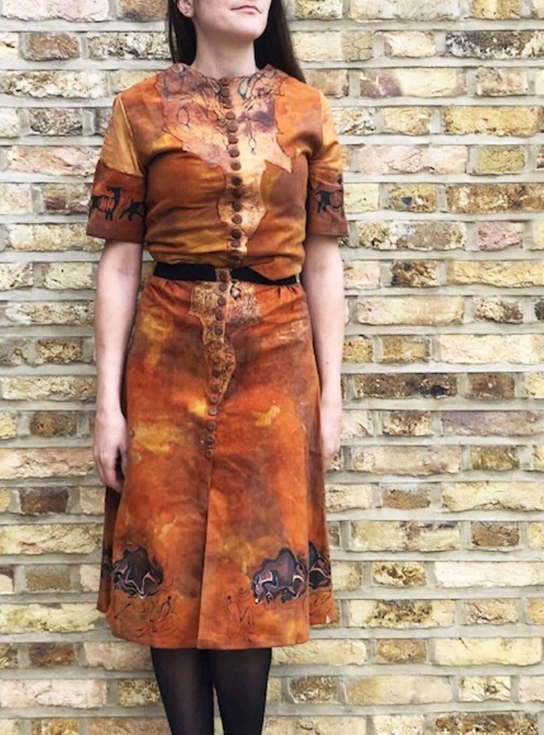 Vintage 3 Piece Leather Set, Western Suede Co Ord, Leather Bell Bottom Trousers, Hand Painted Buffalo Outfit, Cowgirl Costume XS UK 6