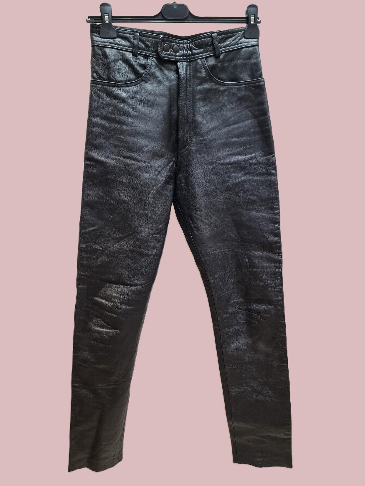 Vintage Black Leather Biker Trousers: 80s Motorcycle Pants XS