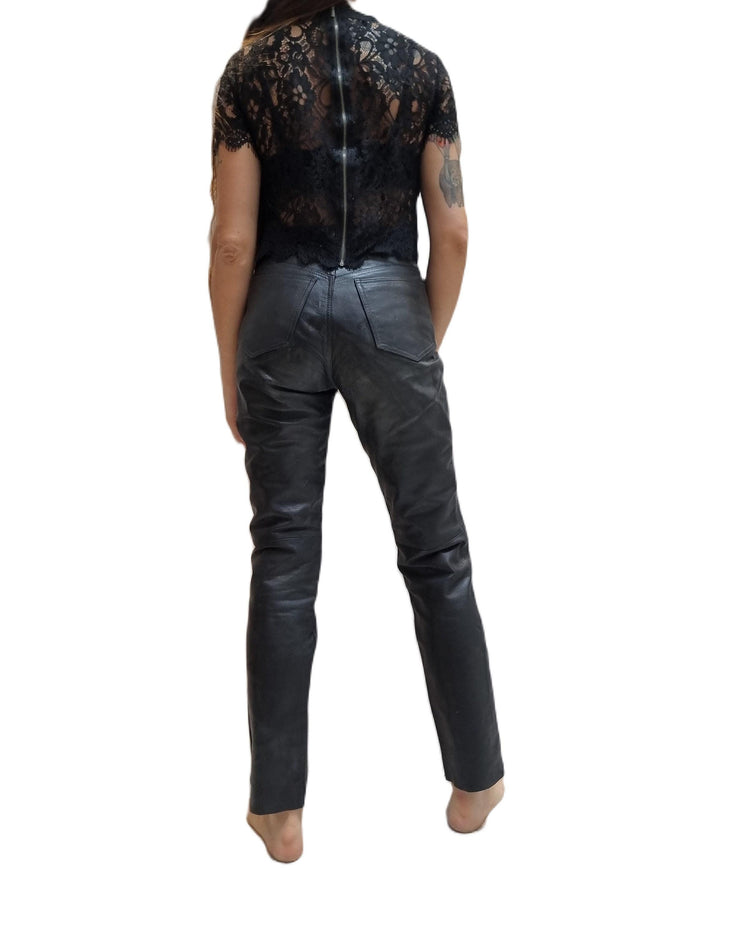 Vintage Black Leather Trousers, Womens Biker Leather Pants, Steampunk Trousers, Rock Festival Clothing, Genuine Leather XS S