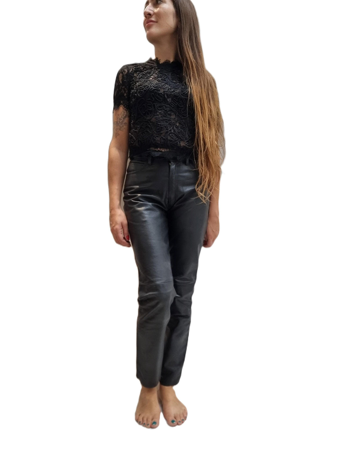 Vintage Black Leather Trousers, Womens Biker Leather Pants, Steampunk Trousers, Rock Festival Clothing, Genuine Leather XS S