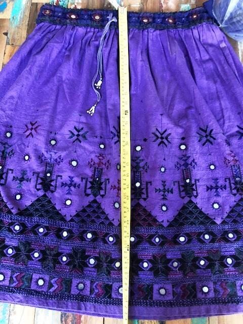 Banjara Midi Skirt Purple Gypsy Mirror Embroidery Tribal Boho Skirt Ethnic Hippie Festival Skirt Size L