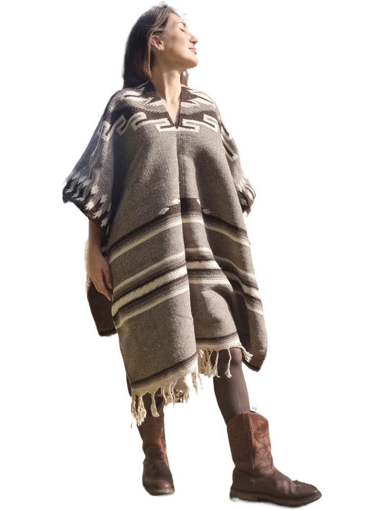 Peruvian Wool Poncho Aztec Blanket Shawl Handmade Andes Boho Hippie Wrap Fringed Unisex Festival Coat