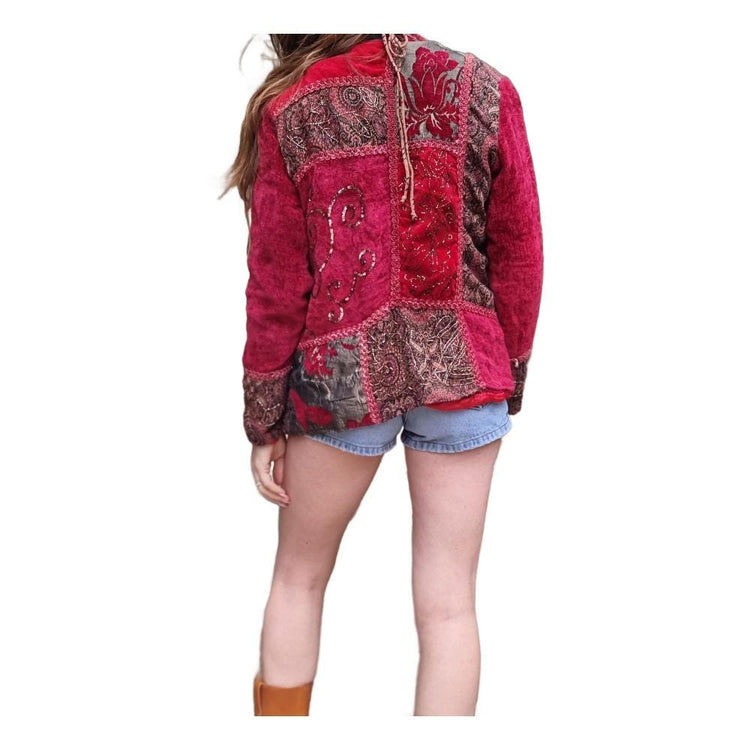 Embroidered Velvet Patchwork Jacket: Upcycled Banjara Tapestry, Boho Hippie Style