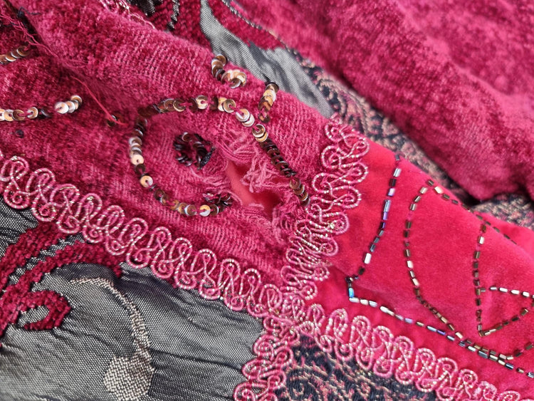 Embroidered Velvet Patchwork Jacket: Upcycled Banjara Tapestry, Boho Hippie Style