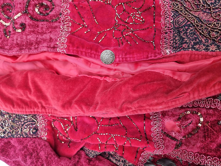 Embroidered Velvet Patchwork Jacket: Upcycled Banjara Tapestry, Boho Hippie Style