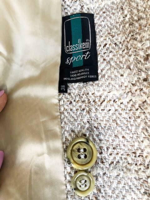 Vintage 50s Tweed Wool Coat: Houndstooth Herringbone Beige - Size S