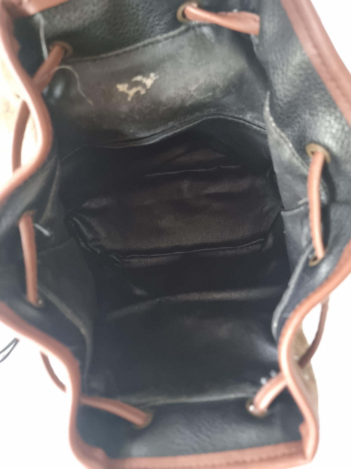1970s Leather Suede Backpack: Small Vintage Drawstring Rucksack