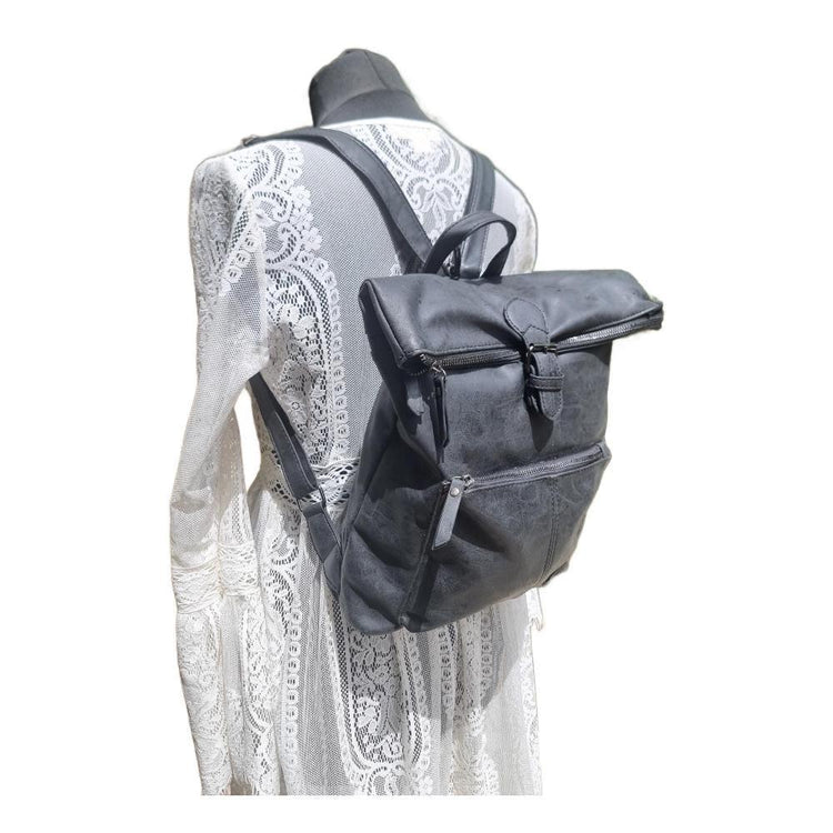 Black faux leather y2k backpack | convertible vegan rucksack handbag | minimalist travel bag for women
