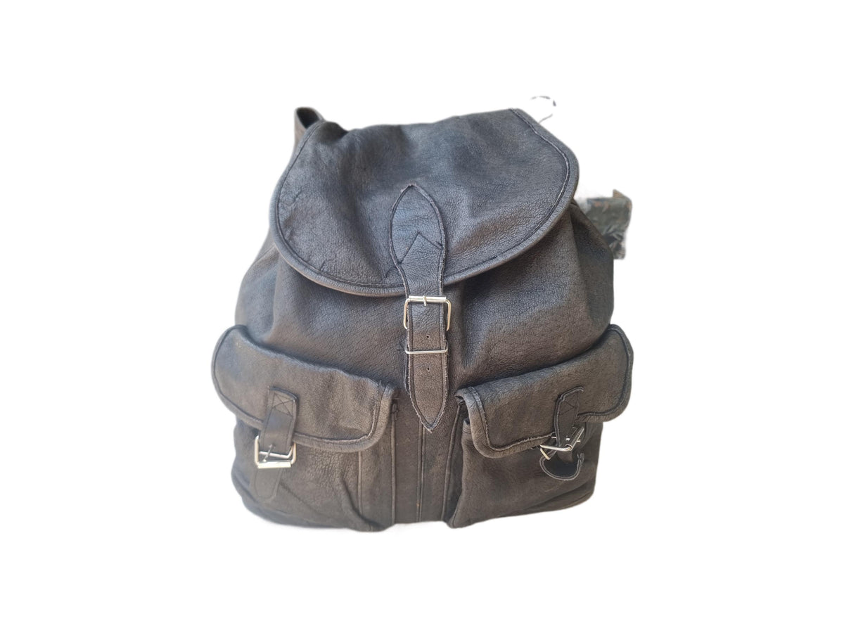 Oversized Leather Backpack, Large Drawstring Rucksack, Boho Biker Bag, Hippie Travel Bag, Unisex Rucksack