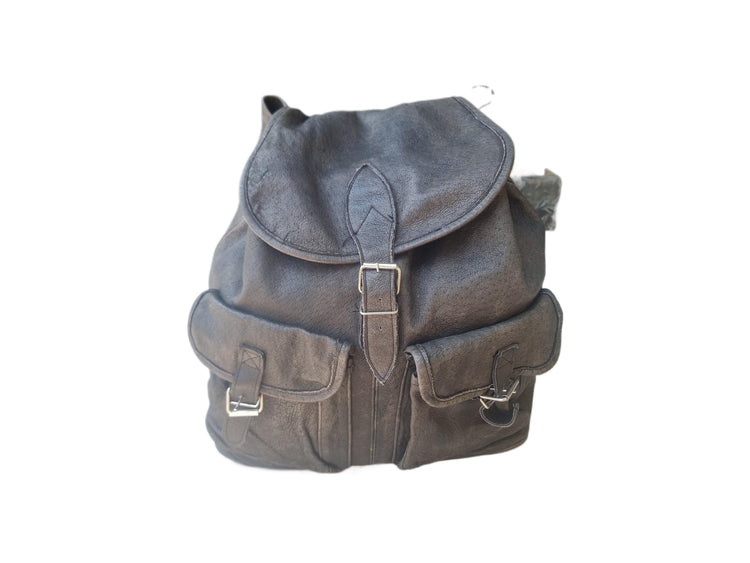 Oversized Leather Backpack, Large Drawstring Rucksack, Boho Biker Bag, Hippie Travel Bag, Unisex Rucksack
