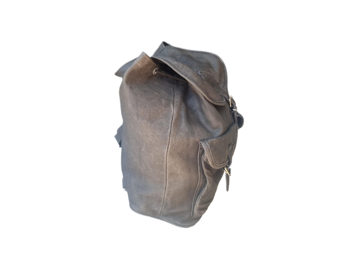 Oversized Leather Backpack, Large Drawstring Rucksack, Boho Biker Bag, Hippie Travel Bag, Unisex Rucksack