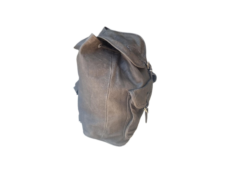 Oversized Leather Backpack, Large Drawstring Rucksack, Boho Biker Bag, Hippie Travel Bag, Unisex Rucksack