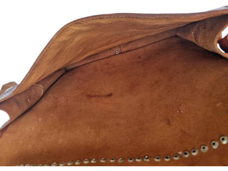 Vintage Moroccan Leather Messenger Bag: Studded Berber Crossbody Satchel