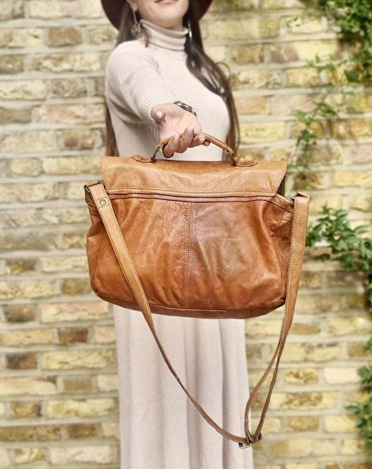 Y2K Leather Satchel: Large Tan Brown Boho Purse
