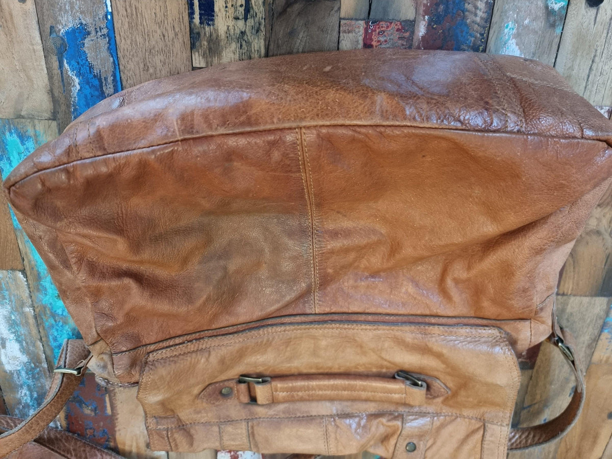 Y2K Leather Satchel: Large Tan Brown Boho Purse