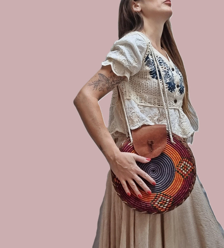 Woven Sisal & Leather Bucket Bag: Handmade African Boho Tote