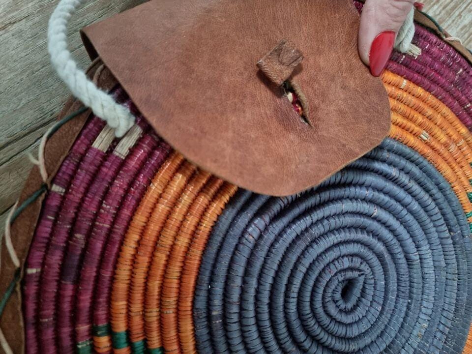 Woven Sisal & Leather Bucket Bag: Handmade African Boho Tote