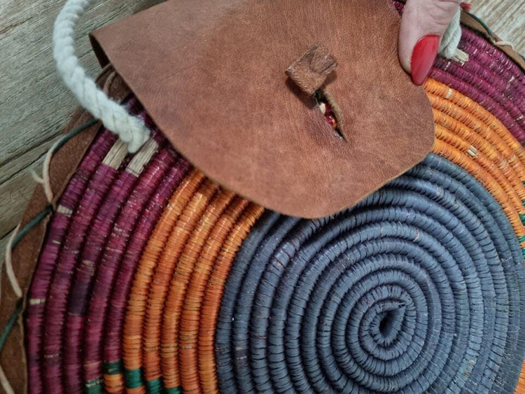 Woven Sisal & Leather Bucket Bag: Handmade African Boho Tote
