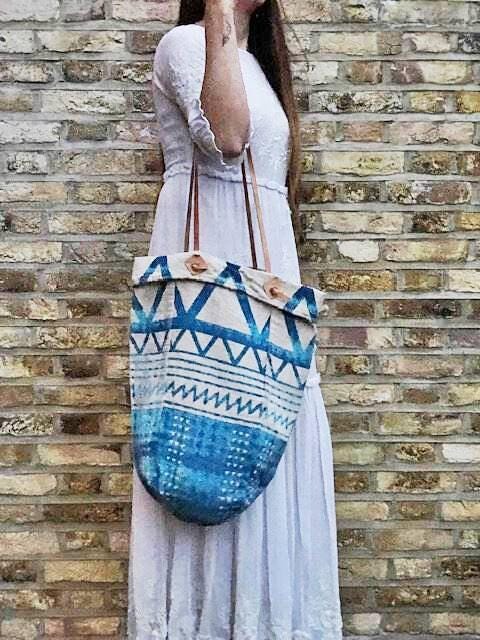 Woven Jute Leather Tote Bag: Large Boho Shoulder Bag
