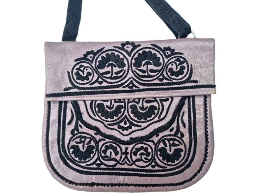 Moroccan Berber Leather Bag | Handmade Embroidered Boho Crossbody Purse