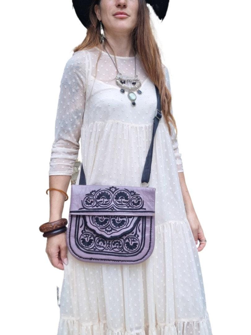 Moroccan Berber Leather Bag | Handmade Embroidered Boho Crossbody Purse
