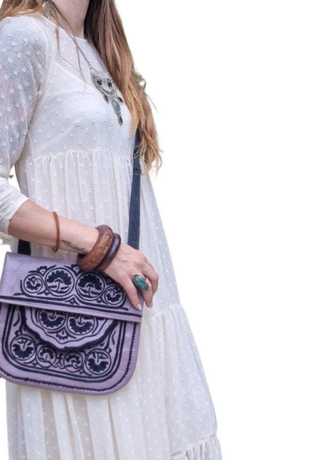 Moroccan Berber Leather Bag | Handmade Embroidered Boho Crossbody Purse
