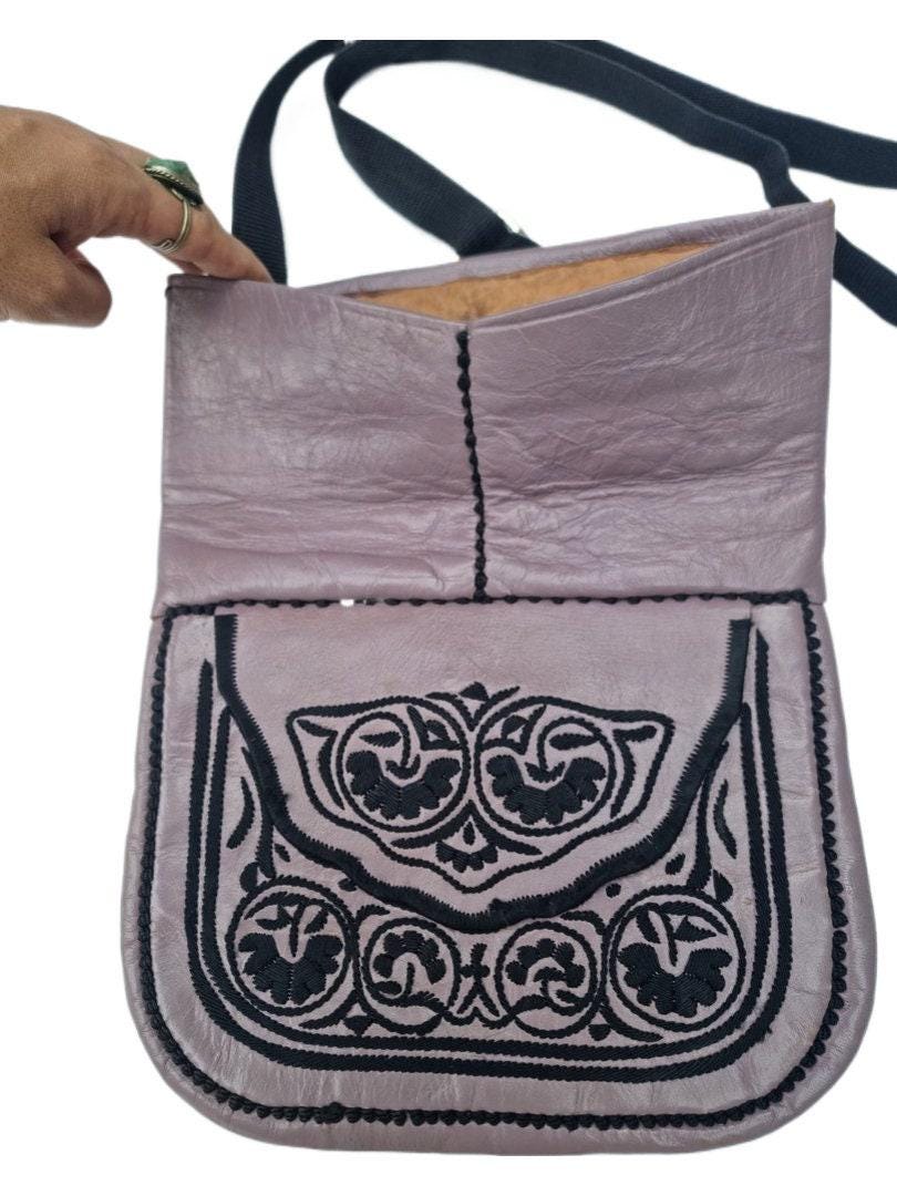 Moroccan Berber Leather Bag | Handmade Embroidered Boho Crossbody Purse